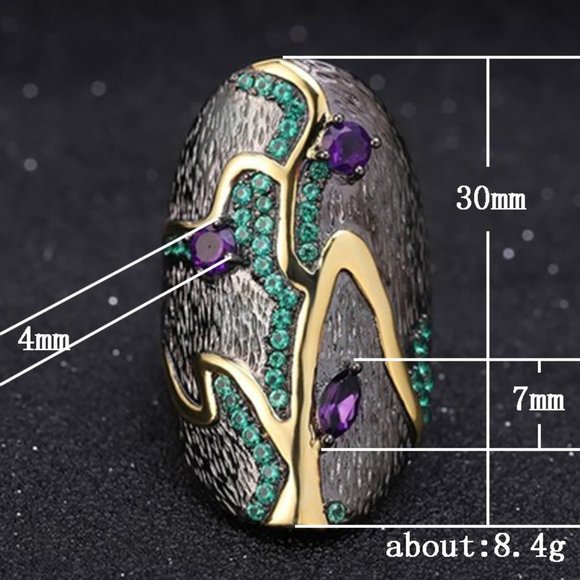 💞925 Silver Plated Purple Green Antique Wedding Rings, MLNN1284 - Picture 3 of 4